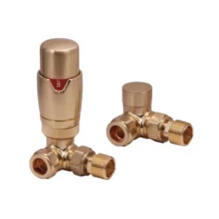Brenton Designer Corner Thermostatic Radiator Valves - Brushed Brass