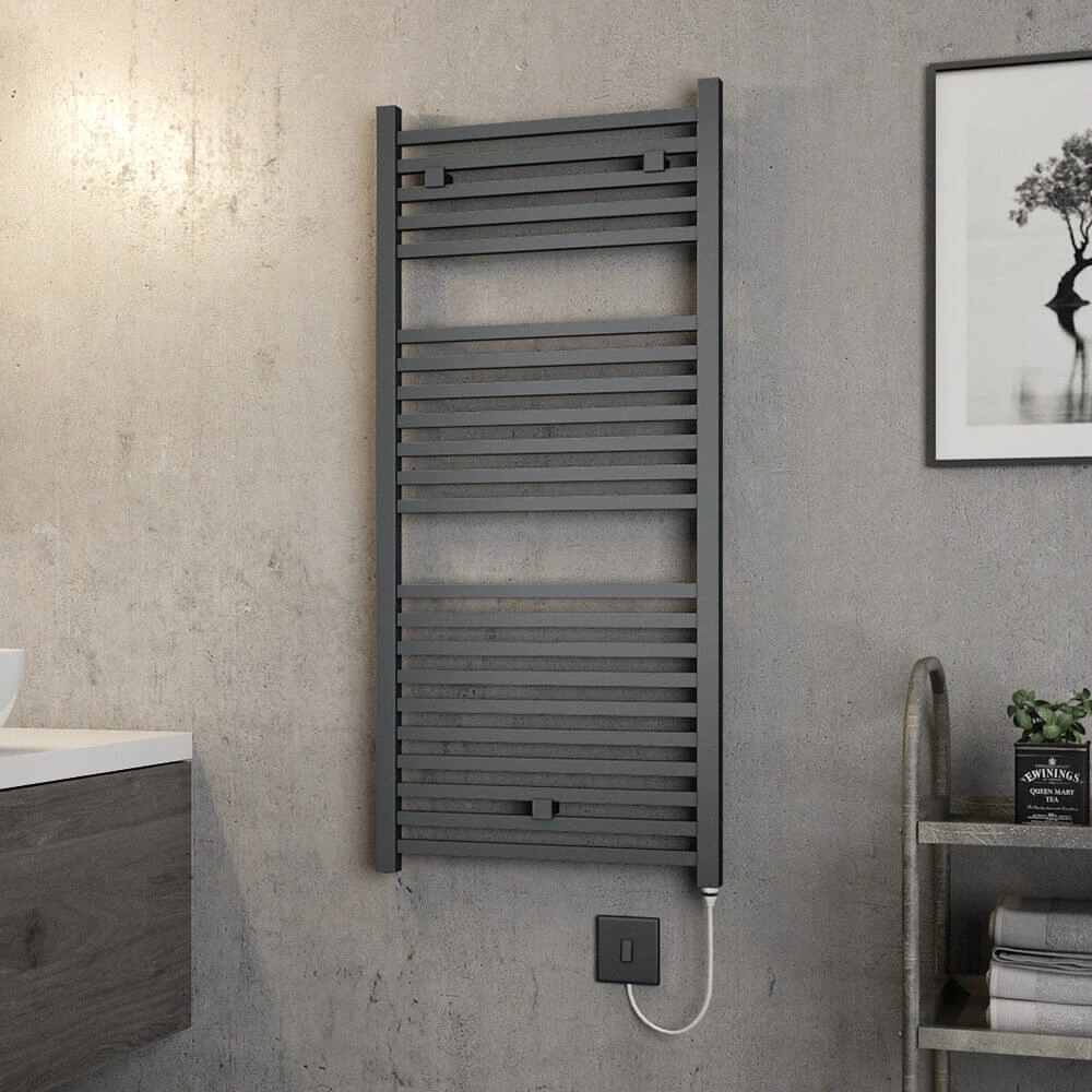 Brenton Helios Electric Straight Square Anthracite Heated Towel Rail - 1110 X 500mm 1 Brenton Helios Electric Straight Square Anthracite Heated Towel Rail - 1110 X 500mm