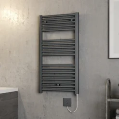 Brenton Hestia Electric Straight Anthracite Heated Towel Rail - 920 X 480mm
