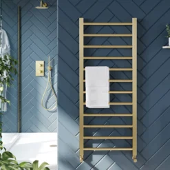 Brenton Etna Brushed Brass Heated Ladder Towel Rail - 1600 X 500mm