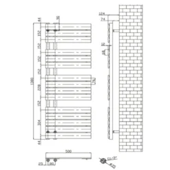 Brenton Fontana Anthracite Flat Panel Offset Heated Towel Rail - 1380 X 500mm -Vado Shop brenton fontana flat panel offset heated towel rail 1380x500 tech
