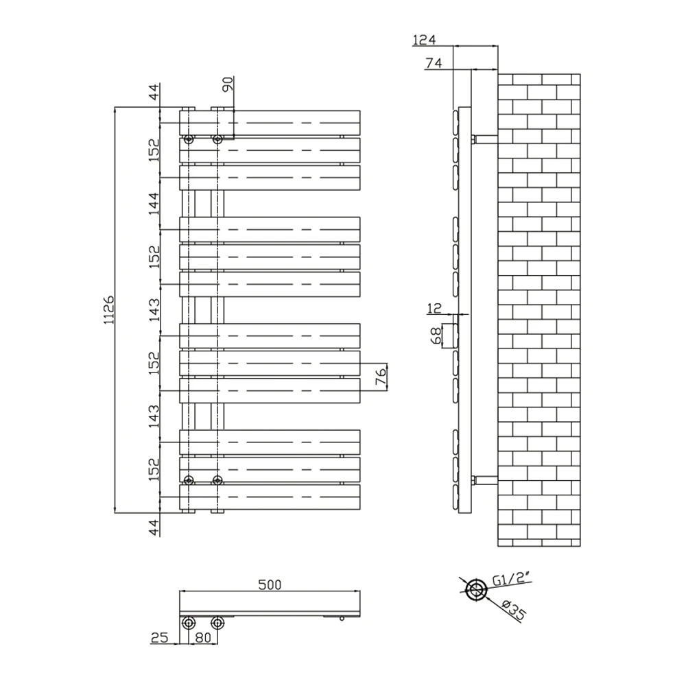 Brenton Fontana Anthracite Flat Panel Offset Heated Towel Rail - 1126 X 500mm 4 Brenton Fontana Anthracite Flat Panel Offset Heated Towel Rail - 1126 X 500mm - Image 4