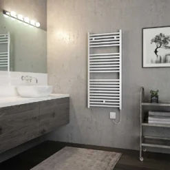 Brenton Helios Electric Straight Square Chrome Heated Towel Rail - 1110 X 500mm -Vado Shop brenton helios 1110x500 electric heated towel rail