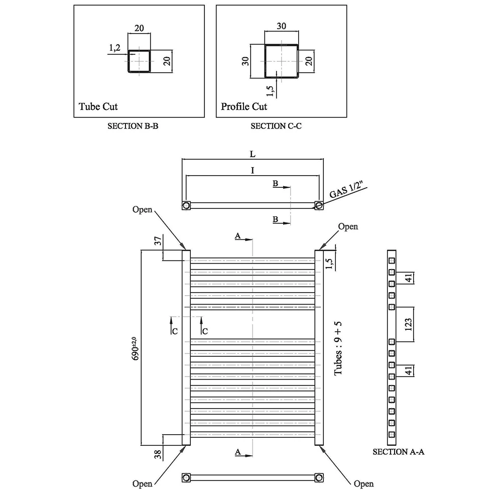 Brenton Helios Electric Straight Square Chrome Heated Towel Rail - 690 X 500mm 4 Brenton Helios Electric Straight Square Chrome Heated Towel Rail - 690 X 500mm - Image 4