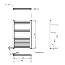 Brenton Hestia Electric Straight White Heated Towel Rail - 720 X 400mm -Vado Shop brenton hestia electric heated rail 720x400 tech