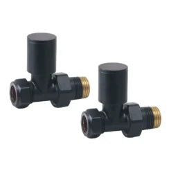 Brenton Round Straight Radiator Valves - Matt Black