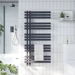 Brenton Sanford Matt Carbon Anthracite Flat Panel Heated Towel Rail - 1200 X 600mm