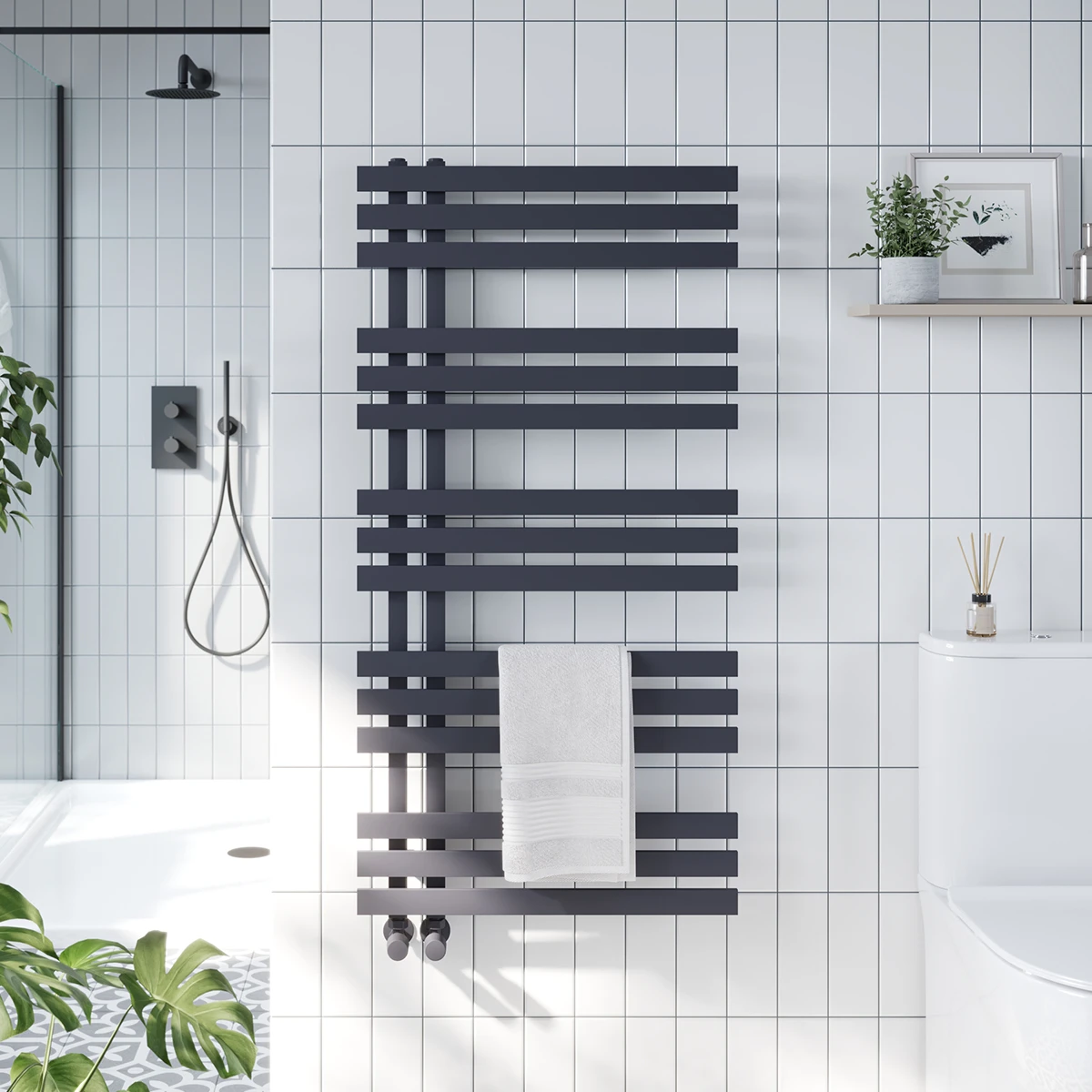 Brenton Sanford Matt Carbon Anthracite Flat Panel Heated Towel Rail - 1200 X 600mm 1 Brenton Sanford Matt Carbon Anthracite Flat Panel Heated Towel Rail - 1200 X 600mm