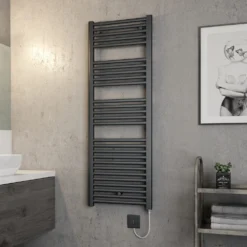 Brenton Hestia Electric Straight Anthracite Heated Towel Rail - 1375 X 480mm