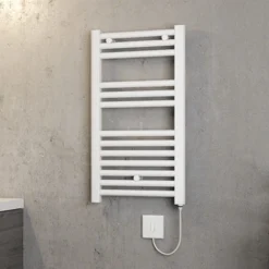 Brenton Hestia Electric Straight White Heated Towel Rail - 720 X 400mm