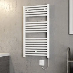 Brenton Hestia Electric Straight White Heated Towel Rail - 920 X 480mm