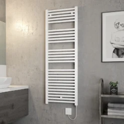 Brenton Hestia Electric Straight White Heated Towel Rail - 1375 X 480mm