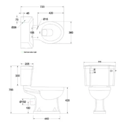 Burlington Rimless Close Coupled Toilet & Seat - Oak -Vado Shop burlington rimless close coupled toilet 730mm projection tech