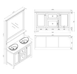 Butler & Rose Audrey 1200mm Floorstanding Countertop Vanity Unit - Spa Grey -Vado Shop butler and rose audrey 1200mm countertop basin vanity technical drawing 1