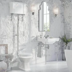 Butler & Rose Audrey Traditional High Level Toilet, Cistern & Flush Pipe Kit With Spa Grey Toilet Seat