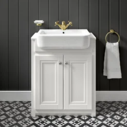 Butler & Rose Darcy Traditional Floorstanding Vanity Unit With Belfast Basin - Chalk White -Vado Shop butler and rose belfast white vanity unit lifestyle 1 scaled