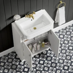 Butler & Rose Darcy Traditional Floorstanding Vanity Unit With Belfast Basin - Chalk White -Vado Shop butler and rose belfast white vanity unit lifestyle 5 scaled