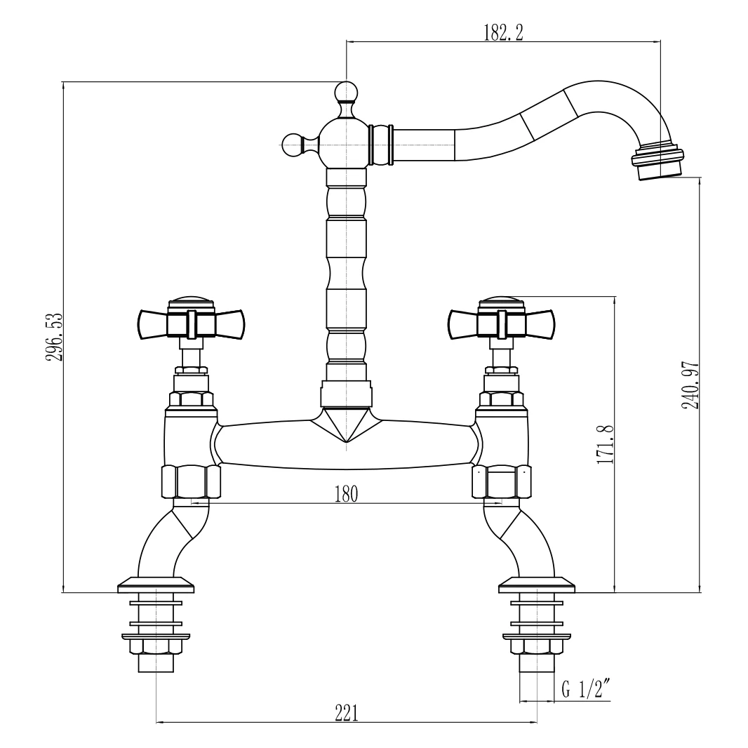 Butler & Rose Carlton Traditional Kitchen Bridge Mixer - Crosshead Handles 2 Butler & Rose Carlton Traditional Kitchen Bridge Mixer - Crosshead Handles - Image 2