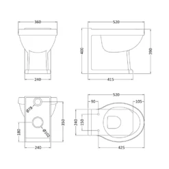 Butler & Rose Catherine Traditional Back To Wall Toilet (Excluding Seat) -Vado Shop butler and rose catherine back to wall pan tech drawing