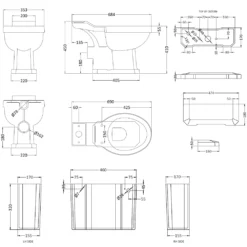 Butler & Rose Catherine Traditional Close Coupled Toilet (Excluding Seat) -Vado Shop butler and rose catherline traditional cc toilet technical drawing