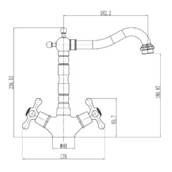Butler & Rose Alba French Mono Kitchen Mixer - Antique Copper 7 Butler & Rose Alba French Mono Kitchen Mixer - Antique Copper -Vado Shop butler and rose french mono kitchen mixer tech drawing