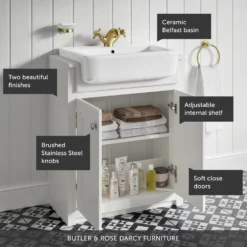 Butler & Rose Darcy Traditional Floorstanding Vanity Unit With Belfast Basin - Chalk White -Vado Shop butler and rose traditional vanity unit white call outs banner scaled