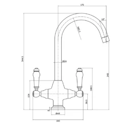 Butler & Rose Victoria Traditional Mono Kitchen Mixer Tap -Vado Shop butler and rose victoria traditional kitchen mixer tap technical drawing