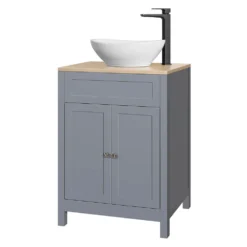 Butler & Rose Catherine Floorstanding Shadow Grey Vanity Unit With Country Oak-Effect Countertop & Audrey Stone Resin Basin -Vado Shop butler rose cath oak countertop unit matt grey cutout