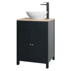 Butler & Rose Catherine Floorstanding Shadow Grey Vanity Unit With Country Oak-Effect Countertop & Audrey Stone Resin Basin -Vado Shop butler rose cath oak countertop unit shadow grey cutout