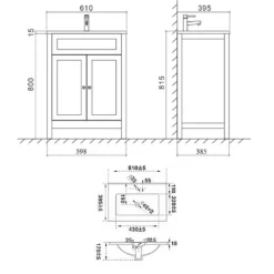 Butler & Rose Catherine Traditional 600mm Floorstanding Vanity Unit With Basin - Shadow Grey 35 Butler & Rose Catherine Traditional 600mm Floorstanding Vanity Unit With Basin - Shadow Grey -Vado Shop butler rose catherine 600mm unit tech drawing2