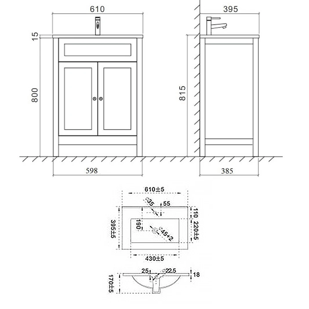 Butler & Rose Catherine Traditional 600mm Floorstanding Vanity Unit With Basin - Shadow Grey 18 Butler & Rose Catherine Traditional 600mm Floorstanding Vanity Unit With Basin - Shadow Grey - Image 18