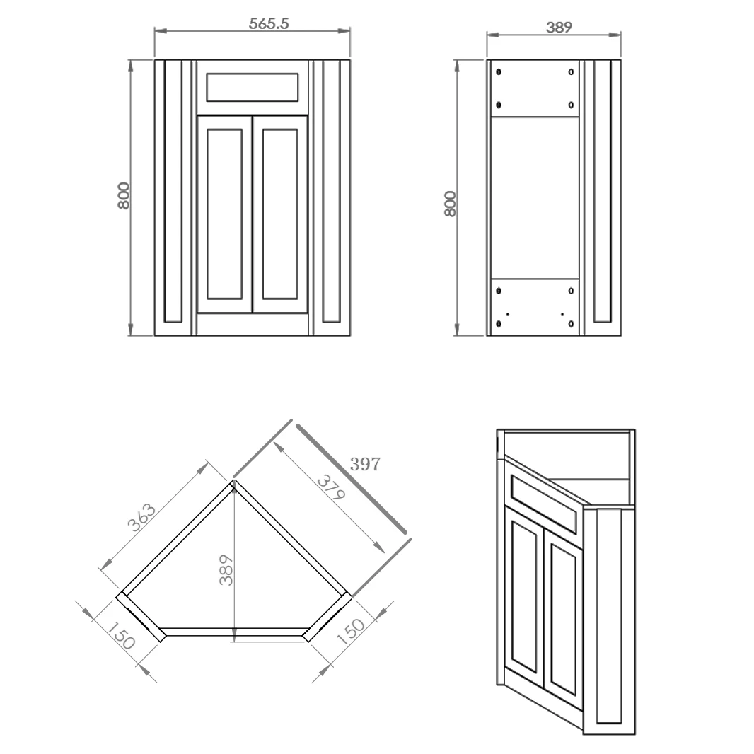 Butler & Rose Catherine Corner Cloakroom Traditional Vanity Unit - Matt Grey 8 Butler & Rose Catherine Corner Cloakroom Traditional Vanity Unit - Matt Grey - Image 8