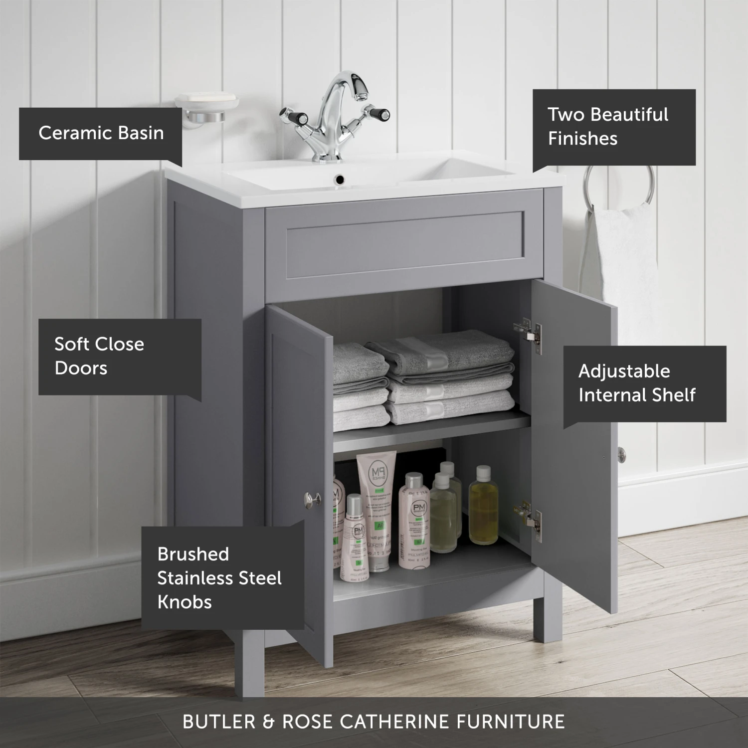 Butler & Rose Catherine Traditional 600mm Floorstanding Vanity Unit With Basin - Shadow Grey 14 Butler & Rose Catherine Traditional 600mm Floorstanding Vanity Unit With Basin - Shadow Grey - Image 14
