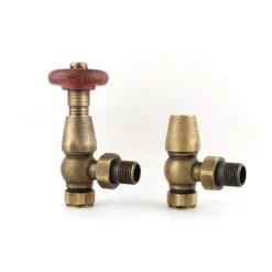 Butler & Rose Chelsea Ornate Thermostatic Angled Radiator Valves - Antique Brass
