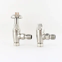 Butler & Rose Westminster Ornate Thermostatic Angled Radiator Valves - Satin Nickel