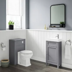 Butler & Rose Catherine 500mm Back To Wall Toilet Unit - Shadow Grey -Vado Shop butlerandrose catherine cloakroom unit tailored grey lifestyle2