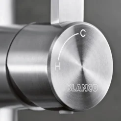 Blanco Candor WRAS Approved Single Lever Brushed Stainless Steel Mono Kitchen Mixer Tap 8 Blanco Candor WRAS Approved Single Lever Brushed Stainless Steel Mono Kitchen Mixer Tap -Vado Shop candor lifestyle handle close up