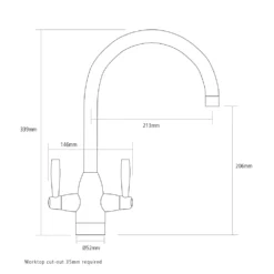 Caple Avel Twin Lever Mono Kitchen Mixer - Blackened Copper -Vado Shop caple avel blackened copper kitchen mono mixer technical drawing