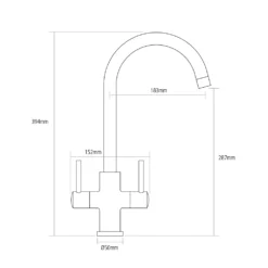 Caple Lamar Twin Lever Mono Kitchen Mixer - Blackened Copper -Vado Shop caple lamar blackened copper kitchen mono mixer technical drawing