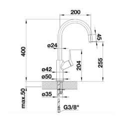 Blanco Carena Single Lever Chrome Mono Kitchen Mixer Tap -Vado Shop carena line drawing side view res