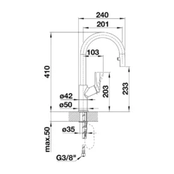 Blanco Carena-S Vario Single Lever Chrome Pull Out Kitchen Mixer Spray Tap - Black & Chrome -Vado Shop carena s vario line drawing side view res 1