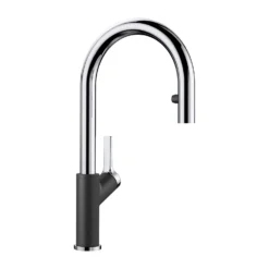 Blanco Carena-S Vario Single Lever Chrome Pull Out Kitchen Mixer Spray Tap - Black & Chrome -Vado Shop carena s vario rock grey product shot