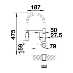 Blanco Catris-S Flexo Single Lever Pull Out Kitchen Mixer Tap With Dual Spray - Matt Black 25 Blanco Catris-S Flexo Single Lever Pull Out Kitchen Mixer Tap With Dual Spray - Matt Black -Vado Shop catris s flexo line drawing side view
