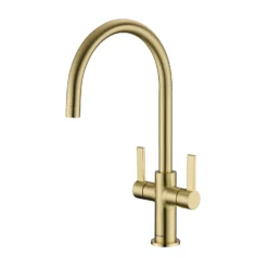 Clearwater Auva Twin Lever Mono Kitchen Mixer Tap - Brushed Nickel -Vado Shop clearwater auva brushed brass mono kitchen tap cutout
