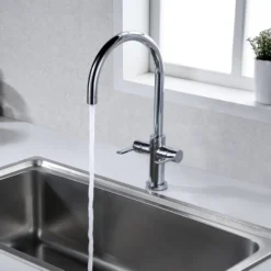 Clearwater Auva Twin Lever Mono Kitchen Mixer Tap - Brushed Nickel -Vado Shop clearwater auva chrome mono kitchen tap lifestyle 2