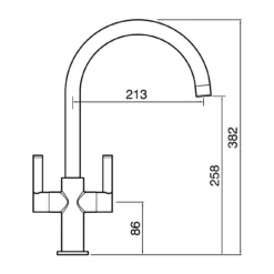 Clearwater Auva Twin Lever Mono Kitchen Mixer Tap - Brushed Nickel -Vado Shop clearwater auva mono kitchen tap tech drawing