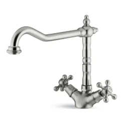 Clearwater Baroc Twin Crosshead Mono Sink Mixer With Swivel Spout - Brushed Nickel -Vado Shop clearwater bac arag 100
