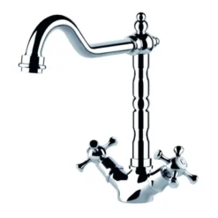Clearwater Baroc Twin Crosshead Mono Sink Mixer With Swivel Spout - Brushed Nickel -Vado Shop clearwater bac chrome