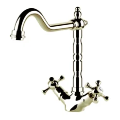 Clearwater Baroc Twin Crosshead Mono Sink Mixer With Swivel Spout - Brushed Nickel -Vado Shop clearwater bac gold