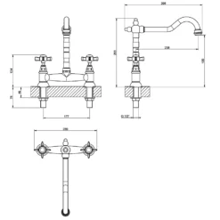 Clearwater Baroc Twin Crosshead Bridge Sink Mixer With Swivel Spout - Brushed Nickel -Vado Shop clearwater baroc bridge mixer tech update
